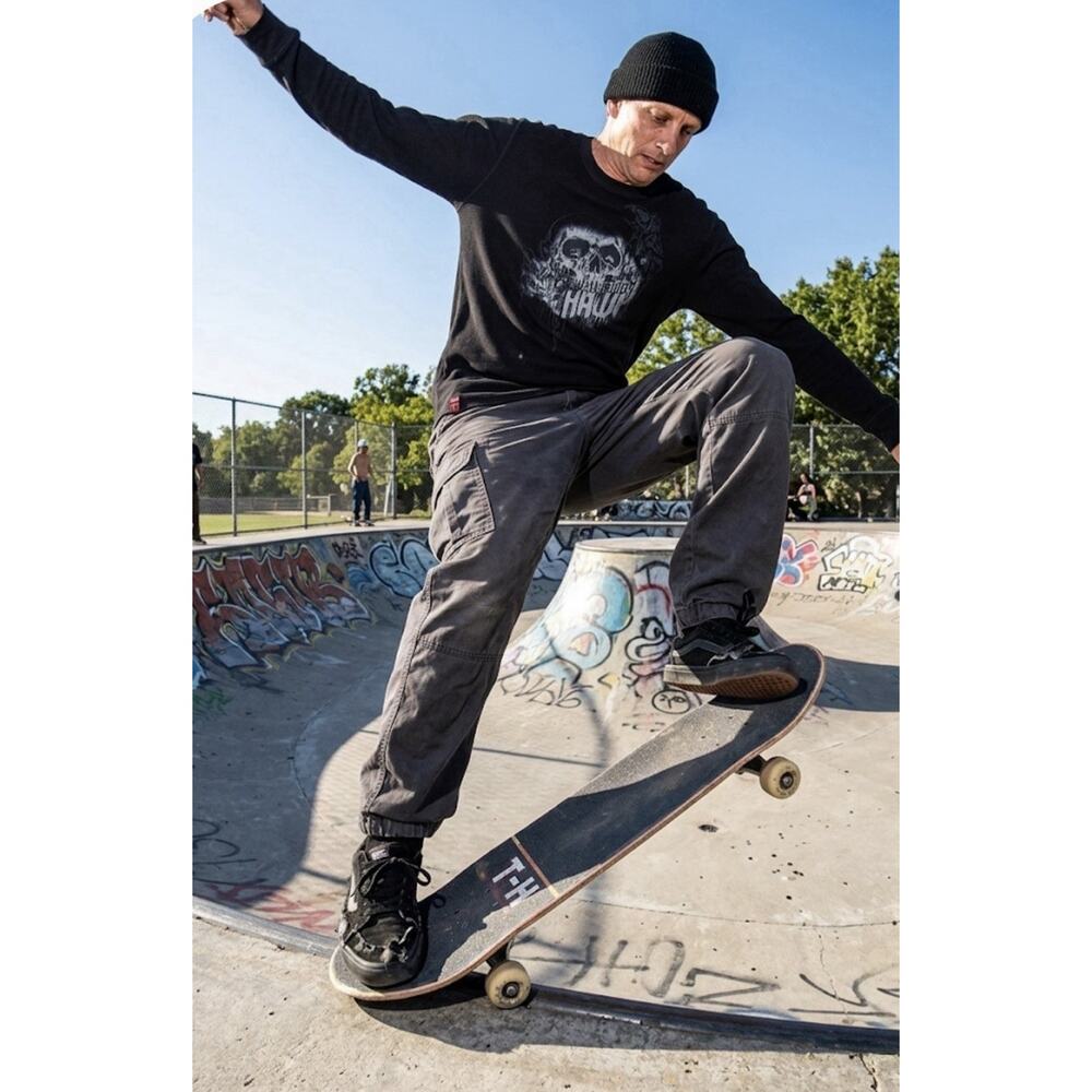 Tony Hawk Skull Graphic Thermal Black Waffle Knit LS Y2K Grunge Skater NWT XXL
